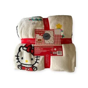 Hello Kitty Christmas Blanket Twin White Trees Santa new